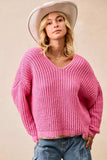 BiBi V-Neck Sweater with Colorful Trim - Trendsi - Flyclothing LLC