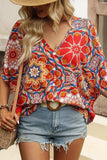 Printed V-Neck Half Sleeve Blouse - Trendsi - Flyclothing LLC