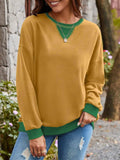 Contrast Round Neck Long Sleeve Sweatshirt - Trendsi - Flyclothing LLC