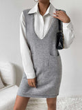 V-Neck Sleeveless Sweater Dress with Pockets - Trendsi - Flyclothing LLC