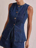 Button Down Denim Vest - Trendsi - Flyclothing LLC