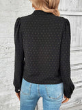 Swiss Dot Mock Neck Long Sleeve Blouse - Trendsi - Flyclothing LLC
