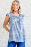And The Why Boho Print Rayon Linen Ruffle Baby Doll Tank Top - Trendsi - Flyclothing LLC