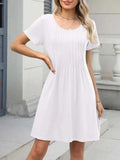 Pleated Front Round Neck Swing Dress - Trendsi - Flyclothing LLC