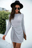 Tied Round Neck Long Sleeve Mini Dress - Trendsi - Flyclothing LLC