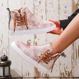 Lace-Up Round Toe Canvas Boots with Side Zip - Trendsi - Flyclothing LLC