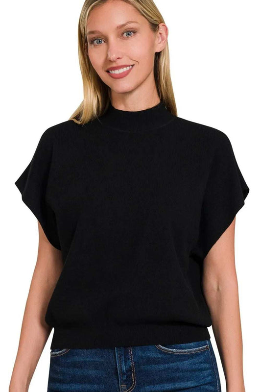 Zenana Mock Neck Short Dolman Sleeve Sweater - Trendsi - Flyclothing LLC