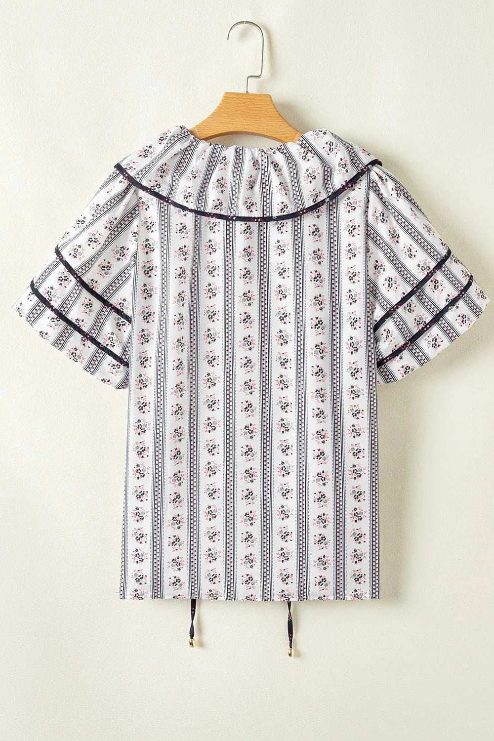 Floral Ruffled Collar Short Puff Sleeve Printed Blouse - Trendsi - Flyclothing LLC