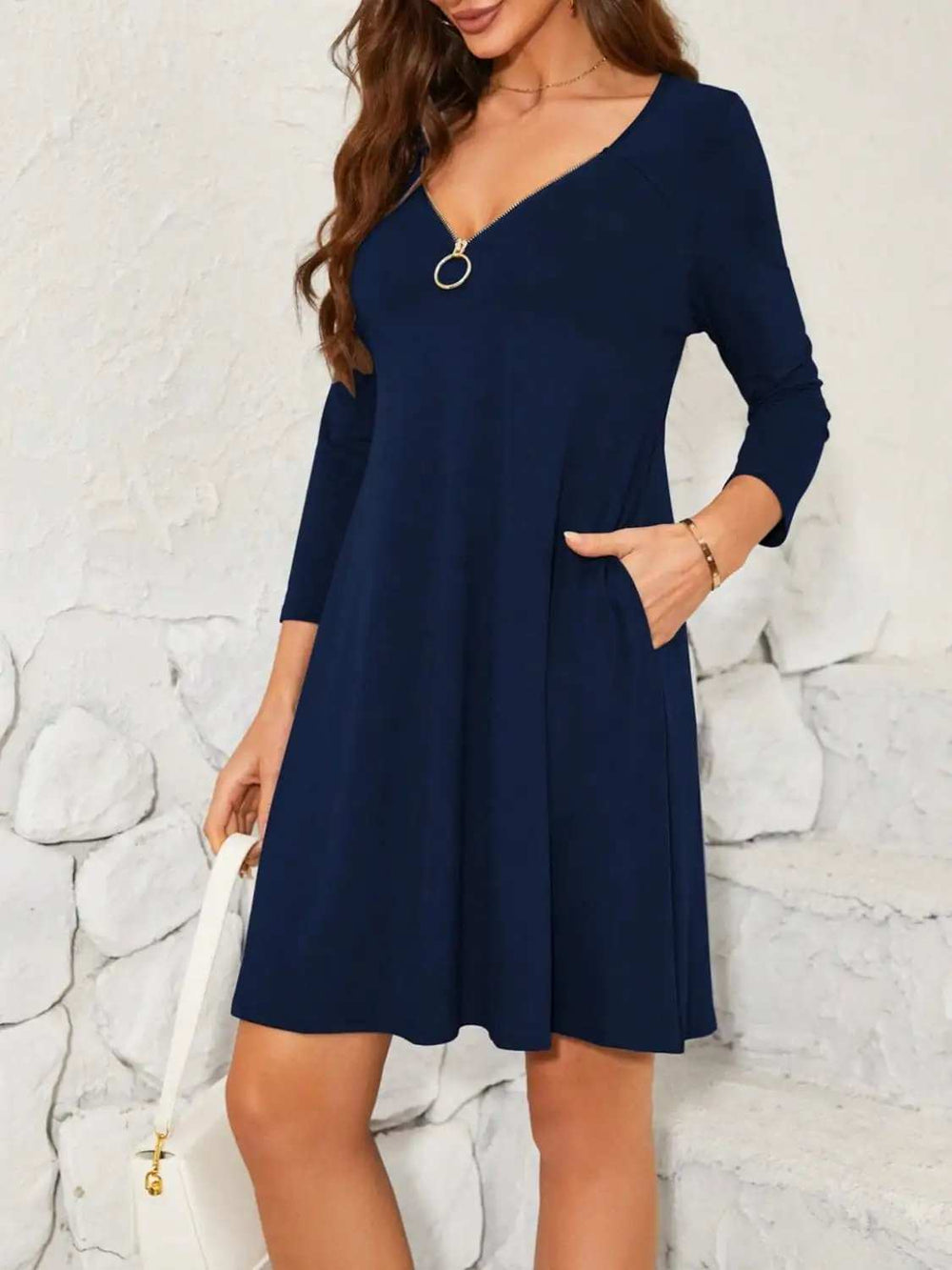 Quarter Zip Long Sleeve Dress - Trendsi - Flyclothing LLC