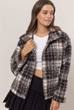 HYFVE Plaid Collared Neck Boucle Jacket with Pockets - Trendsi - Flyclothing LLC