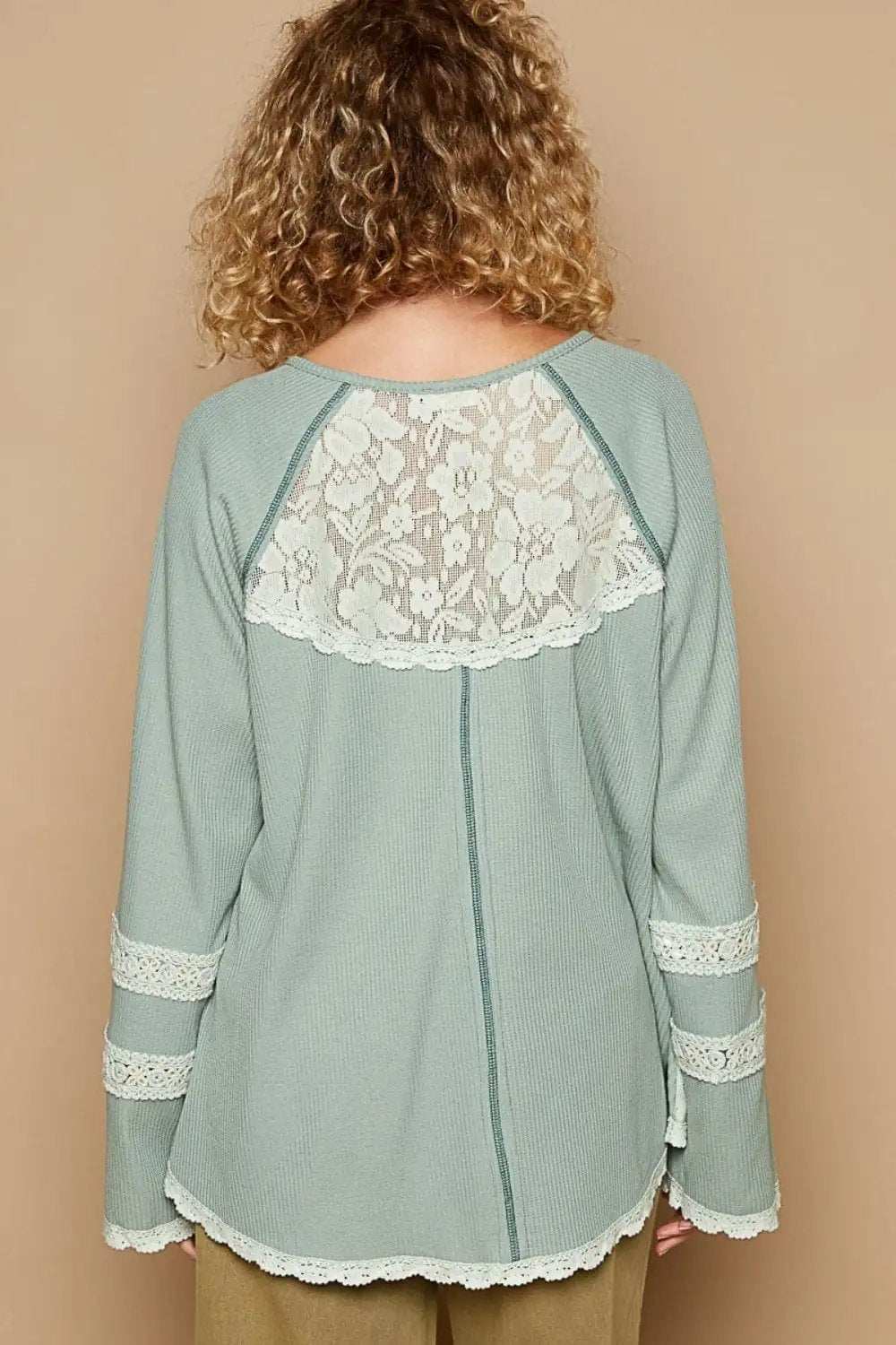 POL Round Neck Long Sleeve Lace Trim Thermal Top - Trendsi - Flyclothing LLC