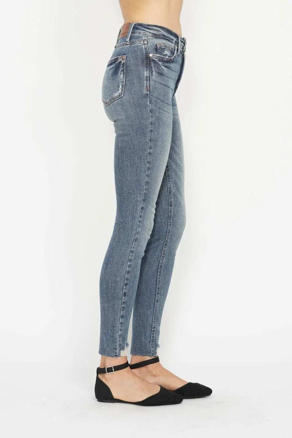 Judy Blue Full Size Tummy Control Vintage Wash Hem Destroy Skinny Jeans - Trendsi - Flyclothing LLC