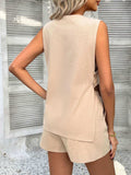 Devine Button Down V-Neck Tank and Shorts Set - Trendsi - Flyclothing LLC