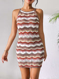 Openwork Striped Spaghetti Strap Knit Dress - Trendsi - Flyclothing LLC