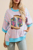 Boots Striped Round Neck Half Sleeve T-Shirt - Trendsi - Flyclothing LLC