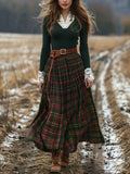 Plaid Maxi Dress with Lace Trim - Trendsi - Flyclothing LLC