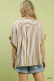 Umgee Stripe Collared Oversized Top - Trendsi - Flyclothing LLC