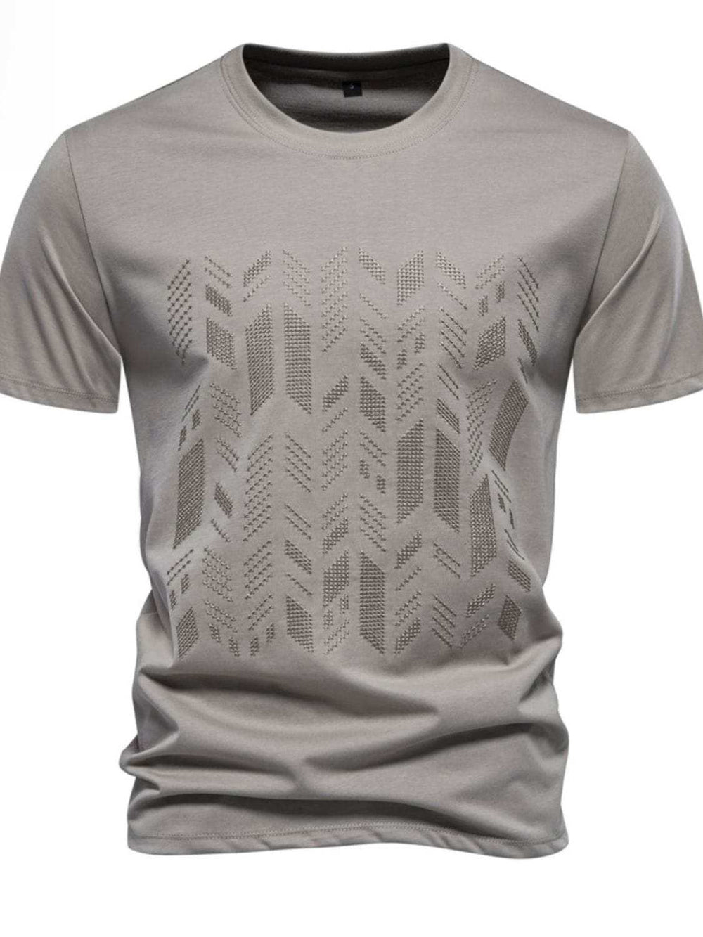 Men's Round Neck Geometric Embroidered T-Shirt - Trendsi - Flyclothing LLC