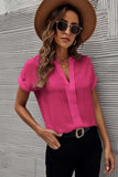 Full Size Notched Short Sleeve Blouse - Trendsi - Flyclothing LLC