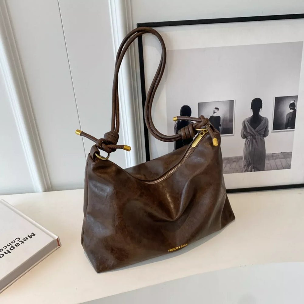 Knotted Strap Leather Handbag - Trendsi - Flyclothing LLC