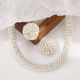 Pearl Embellished Earrings and Necklace Jewelry Set - Trendsi - Flyclothing LLC