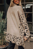 Slit Leopard Mock Neck Dropped Shoulder Sweater - Trendsi - Flyclothing LLC