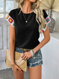Devine Swiss Dot Round Neck Crochet Short Sleeve Top - Trendsi - Flyclothing LLC