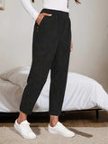 Corduroy Elastic Waist Cropped Pants - Trendsi - Flyclothing LLC