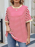 Striped Round Neck Half Sleeve T-Shirt - Trendsi - Flyclothing LLC