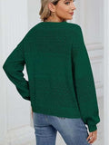 Eyelet V-Neck Long Sleeve Sweater - Trendsi - Flyclothing LLC