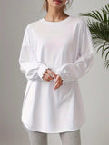 Smocked Cuff Round Neck Long Sleeve T-Shirt - Trendsi - Flyclothing LLC