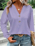 Eyelet Notched Long Sleeve T-Shirt - Trendsi - Flyclothing LLC