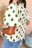 Polka Dot Shirred Yoke Notched Neck Puff Sleeve Blouse - Trendsi - Flyclothing LLC