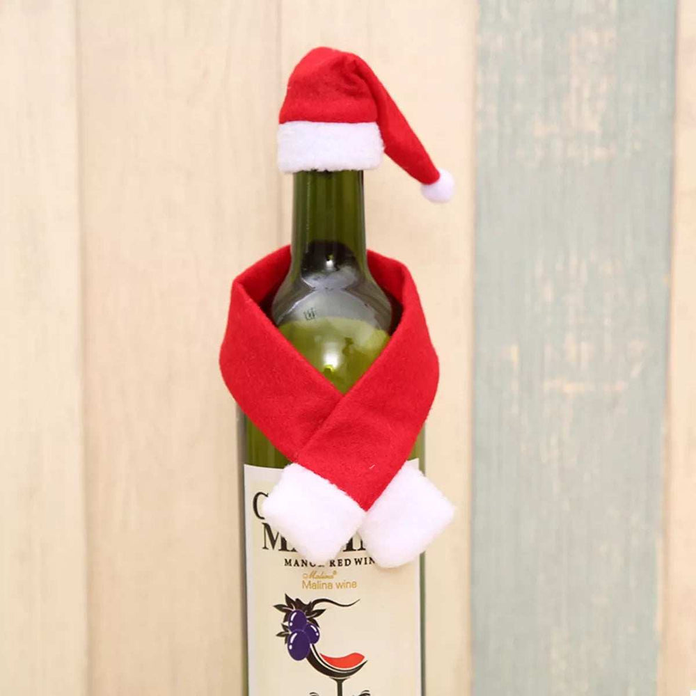 2 Piece Christmas Wine Bottle Santa Hat & Scarf Decorative Covers - Trendsi - Flyclothing LLC