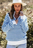 Striped Half Zip Mock Neck Long Sleeve Sweater - Trendsi - Flyclothing LLC