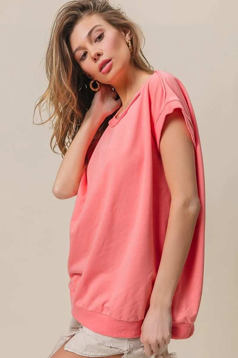 BiBi French Terry Drop Shoulder Basic Top - Trendsi - Flyclothing LLC
