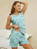 Printed Round Neck Top and Shorts Lounge Set - Trendsi - Flyclothing LLC