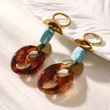 Turquoise Resin Geometric Drop Earrings - Trendsi - Flyclothing LLC