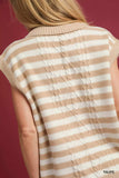 Umgee Cable Knit Collared Striped Vest Sweater - Trendsi - Flyclothing LLC