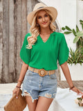 Notched Slit Half Sleeve Blouse - Trendsi - Flyclothing LLC