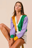 BiBi Mardi Gras Color Block Sequin Sweater Cardigan - Trendsi - Flyclothing LLC