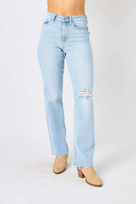 Judy Blue Full Size High Waist Distressed Straight Jeans - Trendsi - Flyclothing LLC