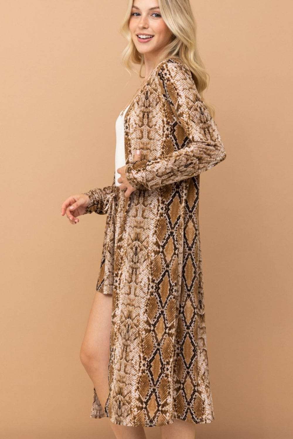 And The Why Snake Print Kimono Open Front Longline Cardigan - Trendsi - Flyclothing LLC