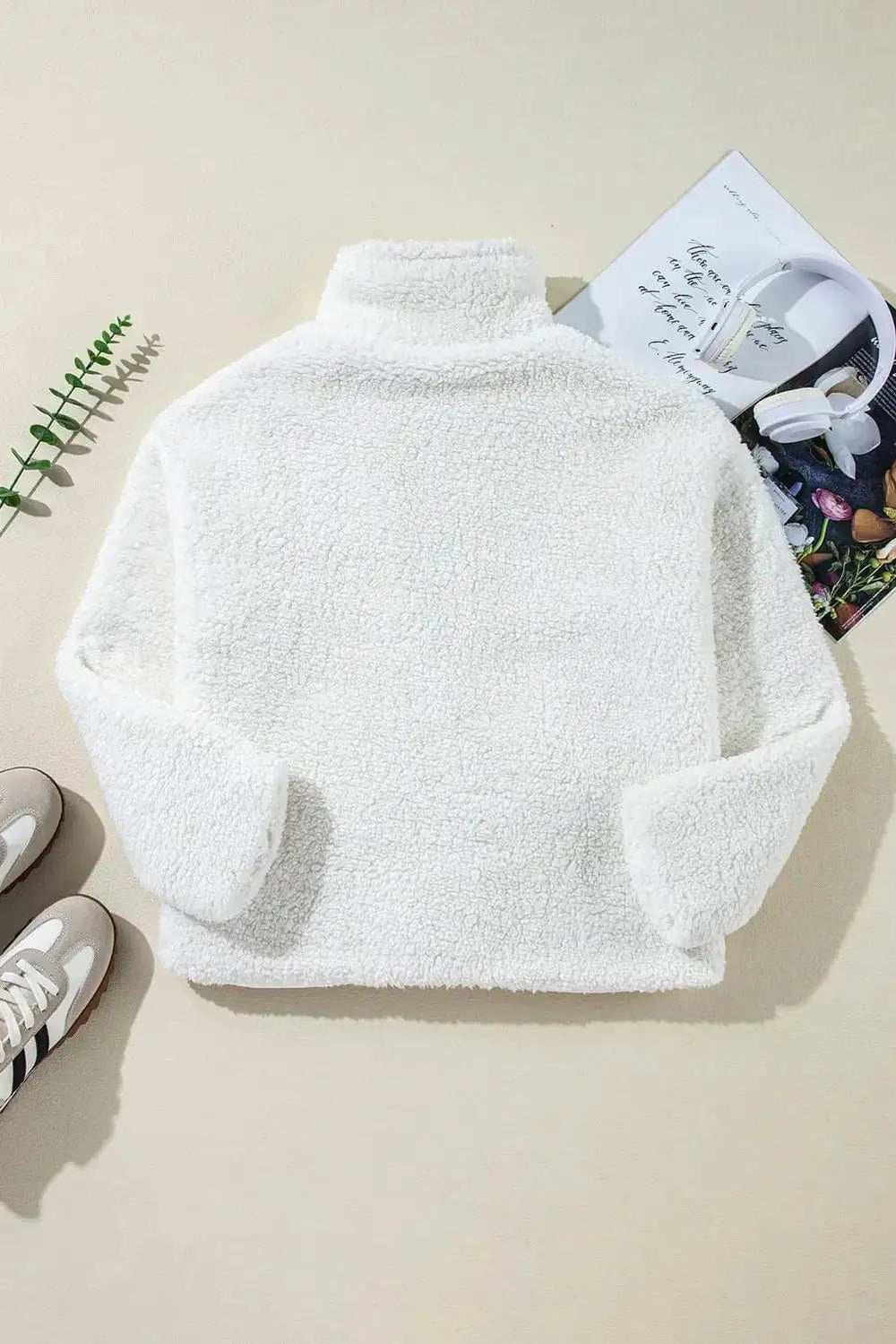 Fuzzy One Button Long Sleeve Jacket - Trendsi - Flyclothing LLC