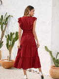 Tiered Ruffled V-Neck Cap Sleeve Dress - Trendsi - Flyclothing LLC