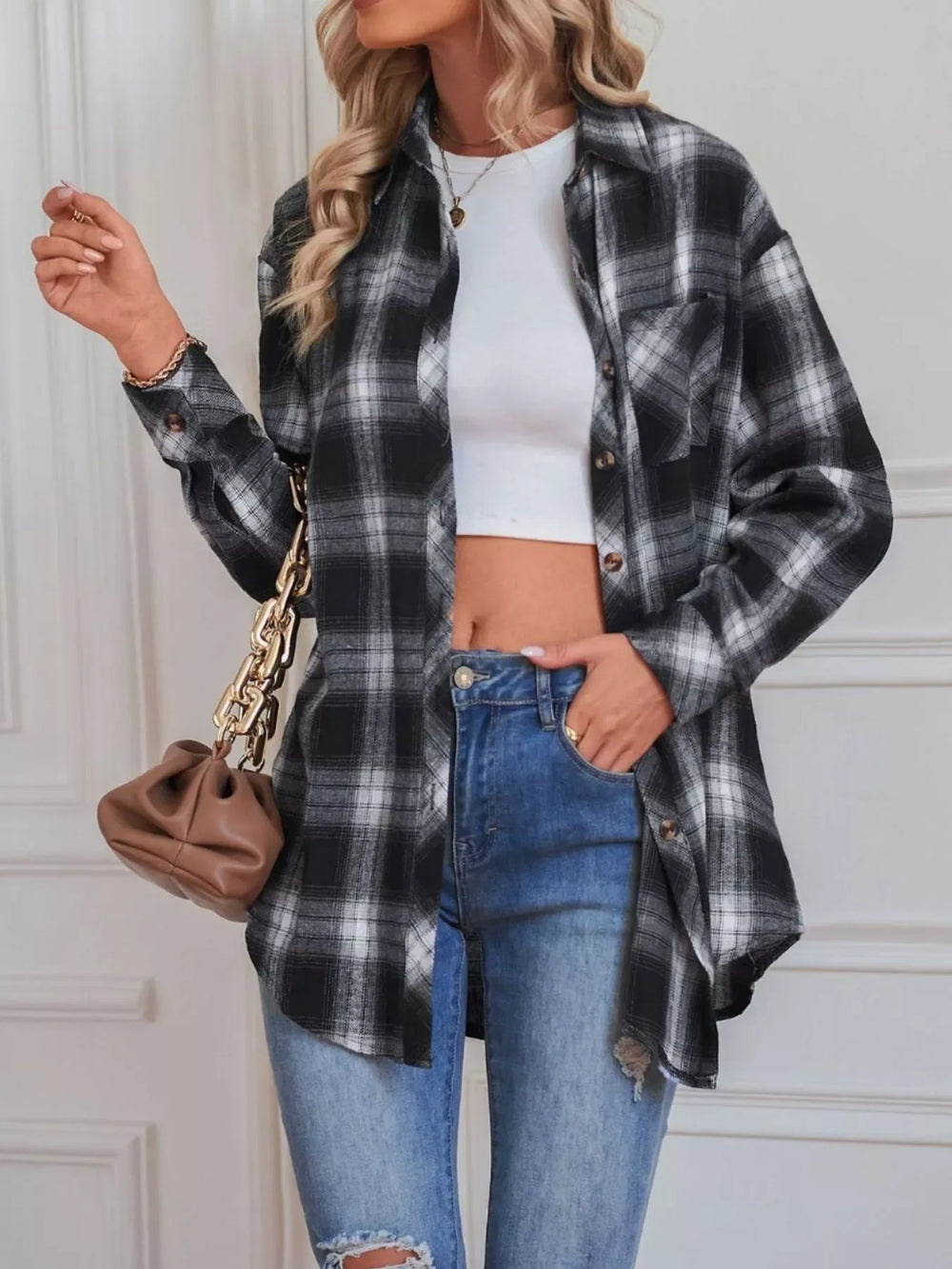Casual Plaid Button Up Shirt - Trendsi - Flyclothing LLC
