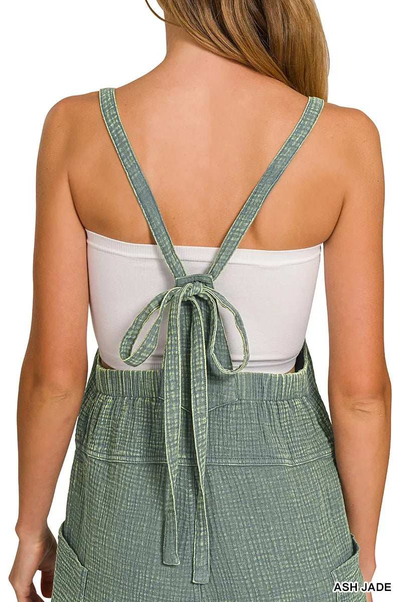Zenana Washed Double Gauze Tie Back Rompers - Trendsi - Flyclothing LLC