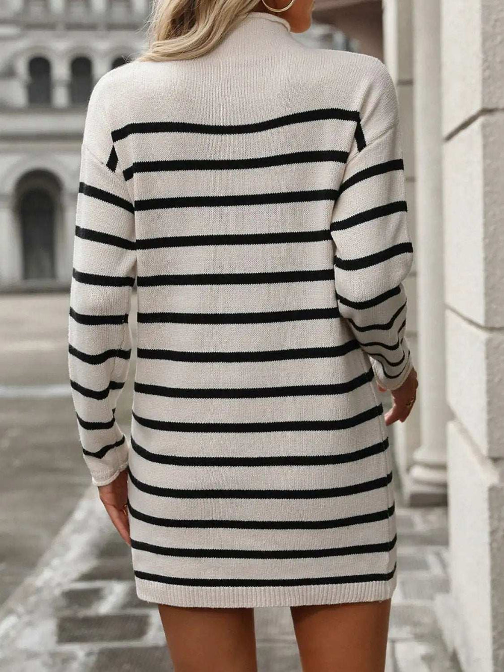 Striped Mock Neck Long Sleeve Mini Dress - Trendsi - Flyclothing LLC