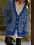 Geometric Pattern Button-Down Cardigan - Trendsi - Flyclothing LLC