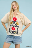 Umgee Embroidered Boho Puff Sleeve Blouse - Trendsi - Flyclothing LLC